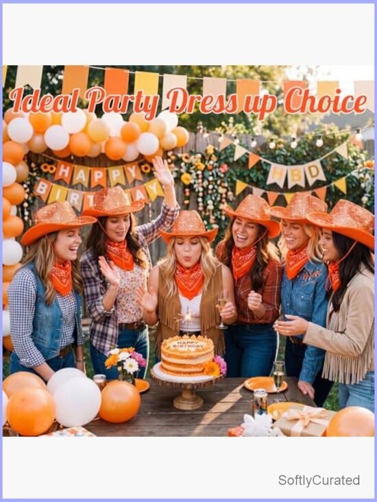 6 Sparkly Cowboy Hats with Bandanas Adjustable Western Party Set main image 5